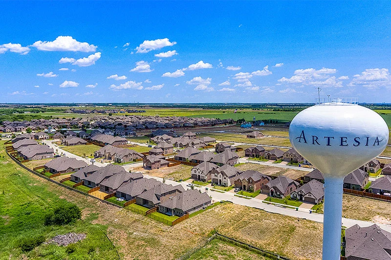 Aerial view of a North Texas master-planned community